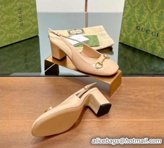 Low Cost Gucci Horsebit Slingback Pumps 6.5cm in Patent Leather Nude 702143