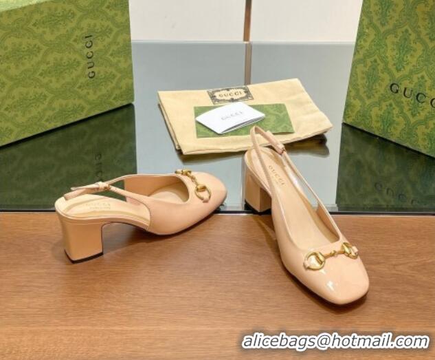 Low Cost Gucci Horsebit Slingback Pumps 6.5cm in Patent Leather Nude 702143