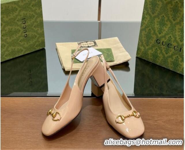 Low Cost Gucci Horsebit Slingback Pumps 6.5cm in Patent Leather Nude 702143