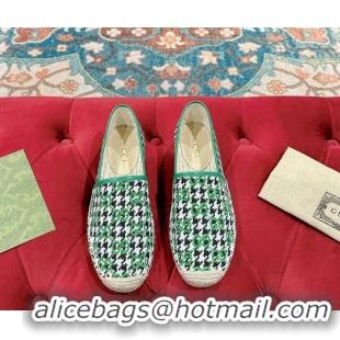 Best Price Gucci Espadrilles Flat in GG Houndtooth Canvas Green/Black/White 7230112