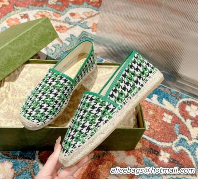 Best Price Gucci Espadrilles Flat in GG Houndtooth Canvas Green/Black/White 7230112