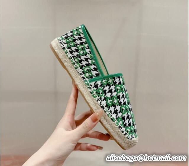 Best Price Gucci Espadrilles Flat in GG Houndtooth Canvas Green/Black/White 7230112