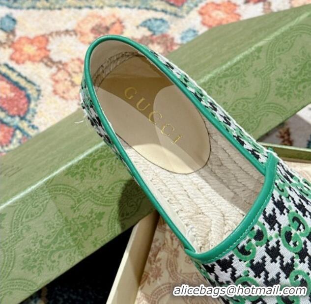 Best Price Gucci Espadrilles Flat in GG Houndtooth Canvas Green/Black/White 7230112