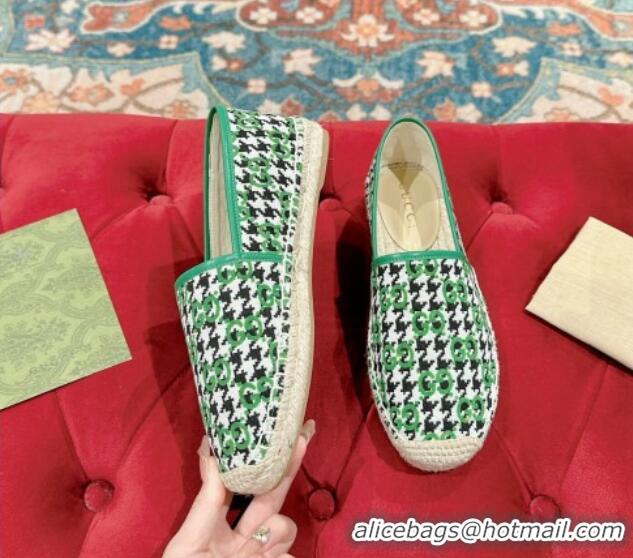 Best Price Gucci Espadrilles Flat in GG Houndtooth Canvas Green/Black/White 7230112