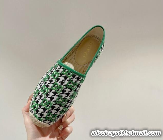 Best Price Gucci Espadrilles Flat in GG Houndtooth Canvas Green/Black/White 7230112