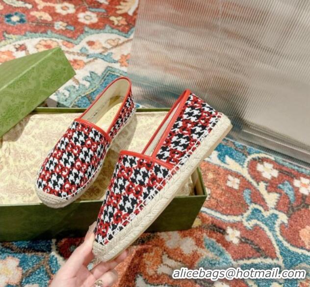 Purchase Gucci Espadrilles Flat in GG Houndtooth Canvas Red/Black/White 230114