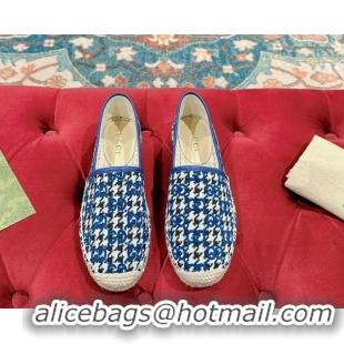 Buy Luxury Gucci Espadrilles Flat in GG Houndtooth Canvas Sky Blue 230116