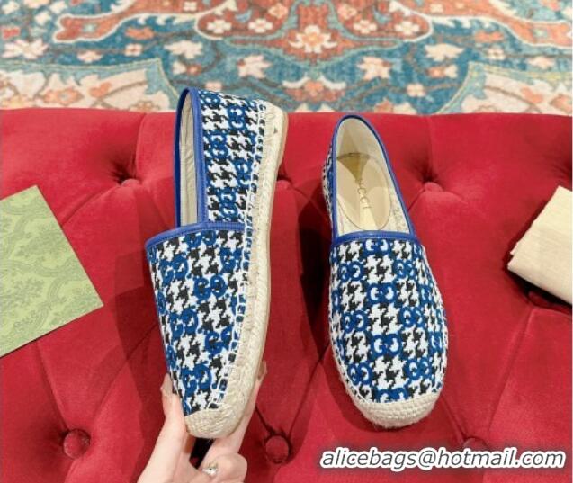 Buy Luxury Gucci Espadrilles Flat in GG Houndtooth Canvas Sky Blue 230116