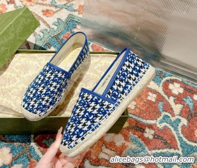 Buy Luxury Gucci Espadrilles Flat in GG Houndtooth Canvas Sky Blue 230116