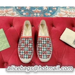 Unique Style Gucci Espadrilles Flat in GG Houndtooth Canvas Red/Green 230117