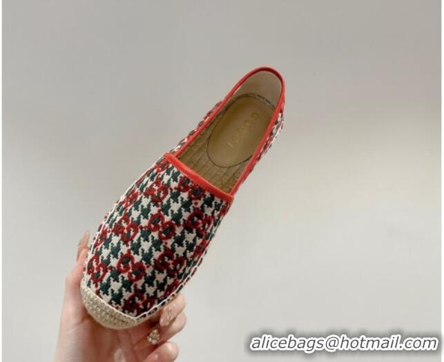 Unique Style Gucci Espadrilles Flat in GG Houndtooth Canvas Red/Green 230117