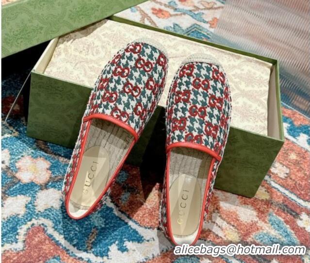 Unique Style Gucci Espadrilles Flat in GG Houndtooth Canvas Red/Green 230117