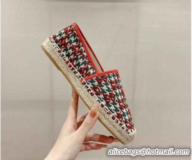 Unique Style Gucci Espadrilles Flat in GG Houndtooth Canvas Red/Green 230117