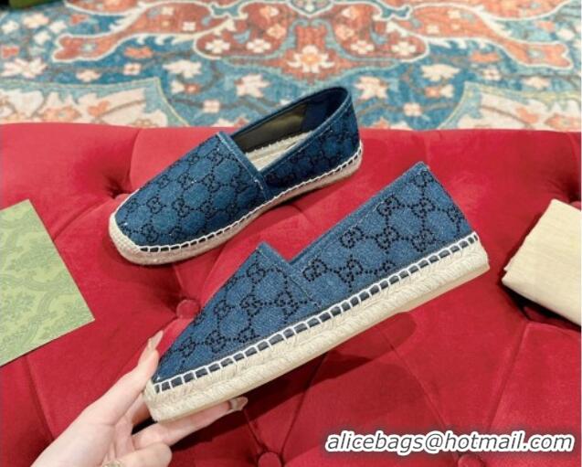 Classic Hot Gucci Espadrilles Flat in Strass GG Blue Denim 230118