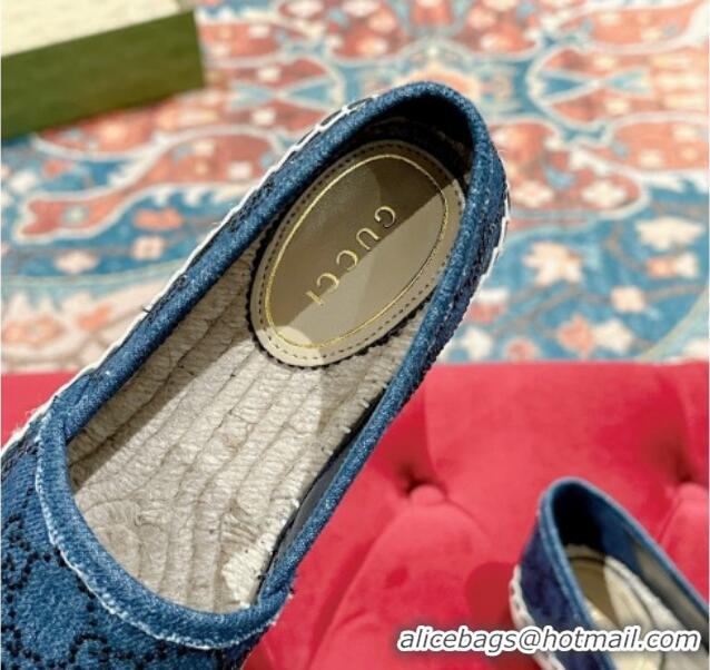 Classic Hot Gucci Espadrilles Flat in Strass GG Blue Denim 230118