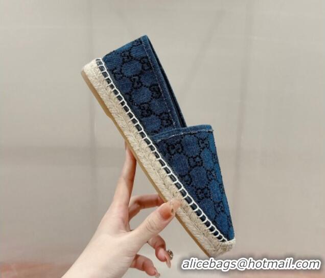 Classic Hot Gucci Espadrilles Flat in Strass GG Blue Denim 230118