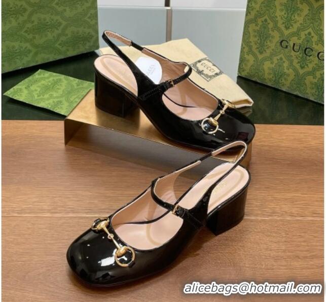 Best Product Gucci Horsebit Slingbacks Pumps 5.5cm in Patent Leather Black 230119