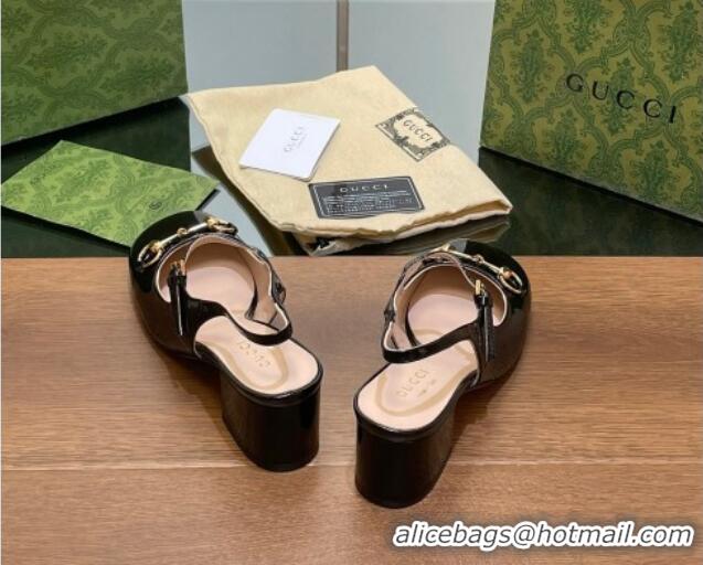 Best Product Gucci Horsebit Slingbacks Pumps 5.5cm in Patent Leather Black 230119