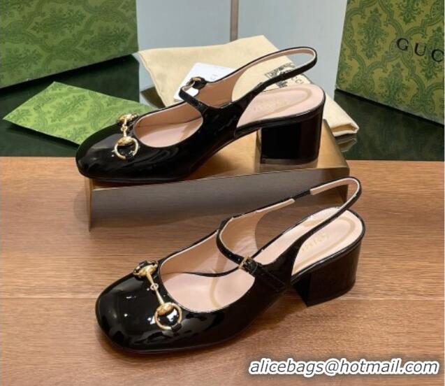 Best Product Gucci Horsebit Slingbacks Pumps 5.5cm in Patent Leather Black 230119