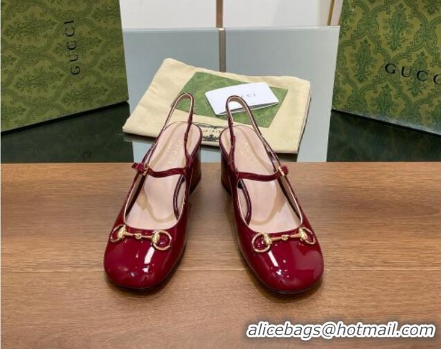 Discount Fashion Gucci Horsebit Slingbacks Pumps 5.5cm in Patent Leather Burgundy 230120