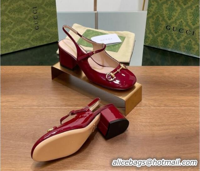 Discount Fashion Gucci Horsebit Slingbacks Pumps 5.5cm in Patent Leather Burgundy 230120