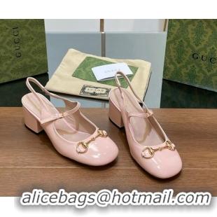 Sumptuous Gucci Horsebit Slingbacks Pumps 5.5cm in Patent Leather Light Pink 230121