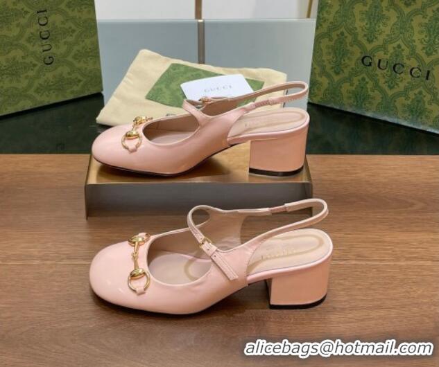 Sumptuous Gucci Horsebit Slingbacks Pumps 5.5cm in Patent Leather Light Pink 230121