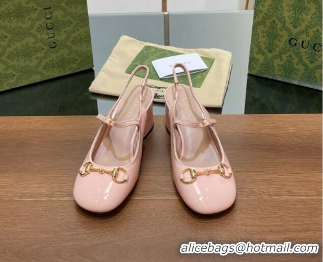 Sumptuous Gucci Horsebit Slingbacks Pumps 5.5cm in Patent Leather Light Pink 230121