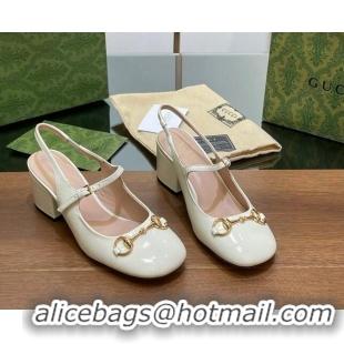 Popular Style Gucci Horsebit Slingbacks Pumps 5.5cm in Patent Leather White 7230122