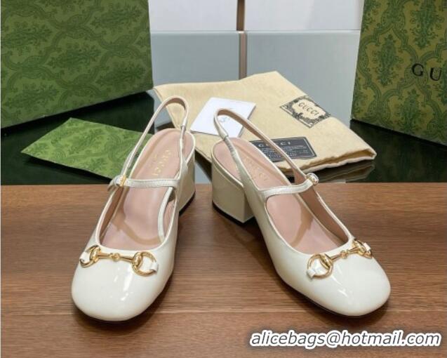 Popular Style Gucci Horsebit Slingbacks Pumps 5.5cm in Patent Leather White 7230122