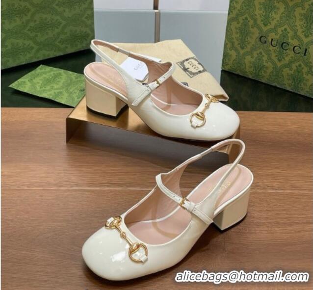 Popular Style Gucci Horsebit Slingbacks Pumps 5.5cm in Patent Leather White 7230122