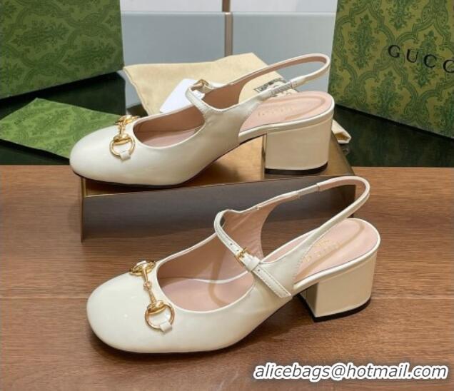 Popular Style Gucci Horsebit Slingbacks Pumps 5.5cm in Patent Leather White 7230122