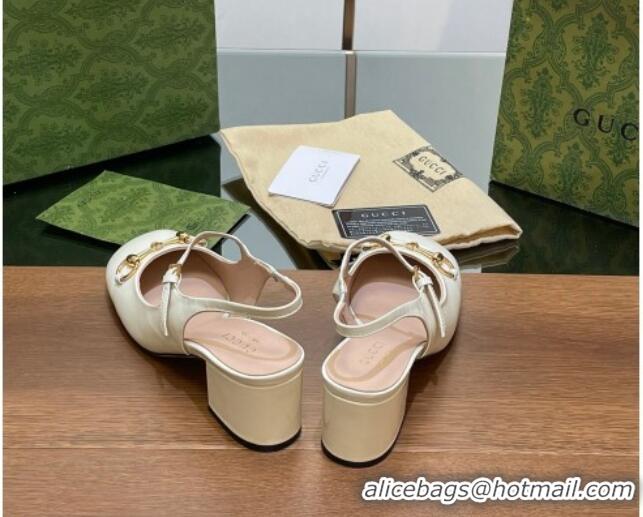 Popular Style Gucci Horsebit Slingbacks Pumps 5.5cm in Patent Leather White 7230122