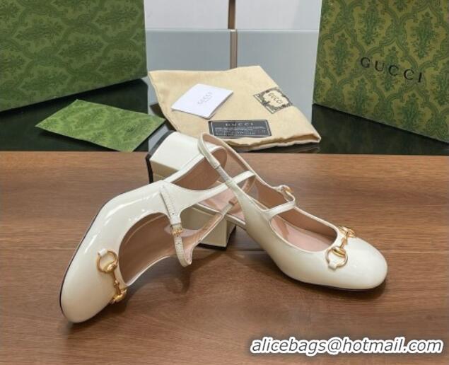 Popular Style Gucci Horsebit Slingbacks Pumps 5.5cm in Patent Leather White 7230122