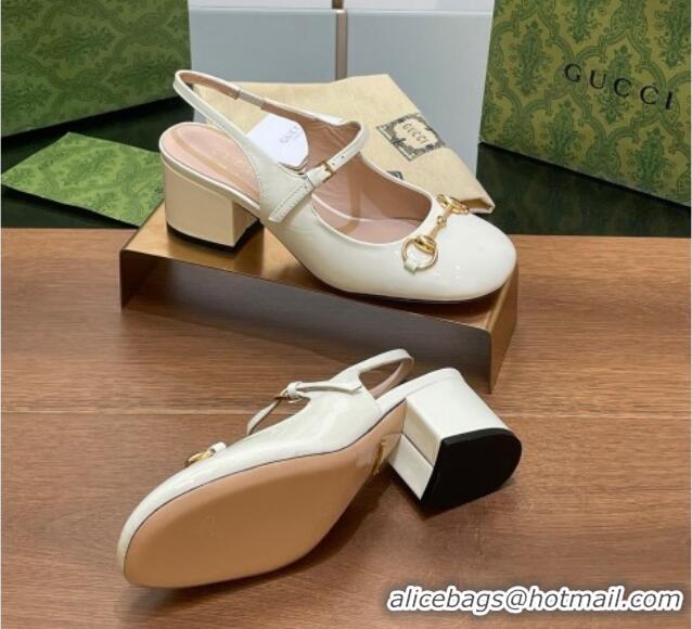 Popular Style Gucci Horsebit Slingbacks Pumps 5.5cm in Patent Leather White 7230122