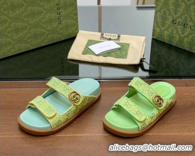 Best Grade Gucci Strass GG Canvas Flat Slides Sandal with Double G Lemon Green 230123