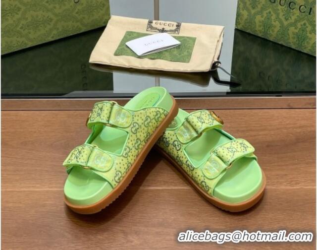 Best Grade Gucci Strass GG Canvas Flat Slides Sandal with Double G Lemon Green 230123