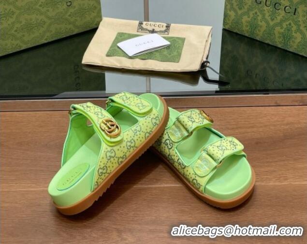 Best Grade Gucci Strass GG Canvas Flat Slides Sandal with Double G Lemon Green 230123