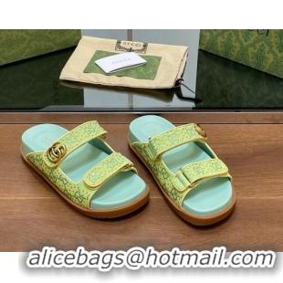 Best Price Gucci Strass GG Canvas Flat Slides Sandal with Double G Light Green 230124