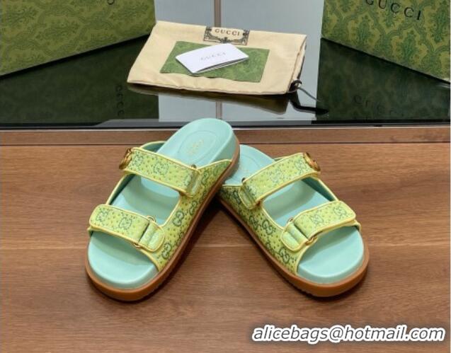 Best Price Gucci Strass GG Canvas Flat Slides Sandal with Double G Light Green 230124