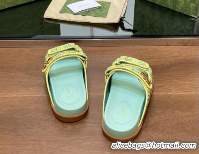 Best Price Gucci Strass GG Canvas Flat Slides Sandal with Double G Light Green 230124