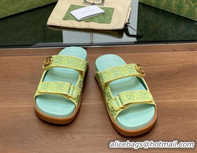 Best Price Gucci Strass GG Canvas Flat Slides Sandal with Double G Light Green 230124