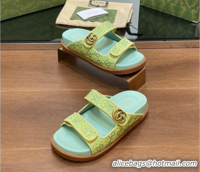 Best Price Gucci Strass GG Canvas Flat Slides Sandal with Double G Light Green 230124