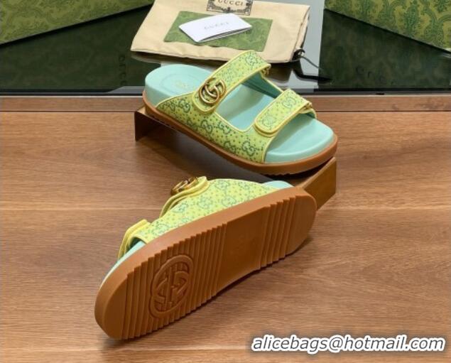 Best Price Gucci Strass GG Canvas Flat Slides Sandal with Double G Light Green 230124