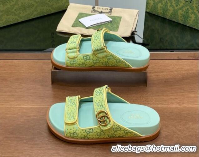 Best Price Gucci Strass GG Canvas Flat Slides Sandal with Double G Light Green 230124