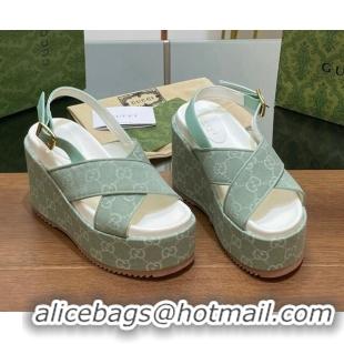 Sophisticated Gucci GG Denim Platform Wedge Sandals Green 230131