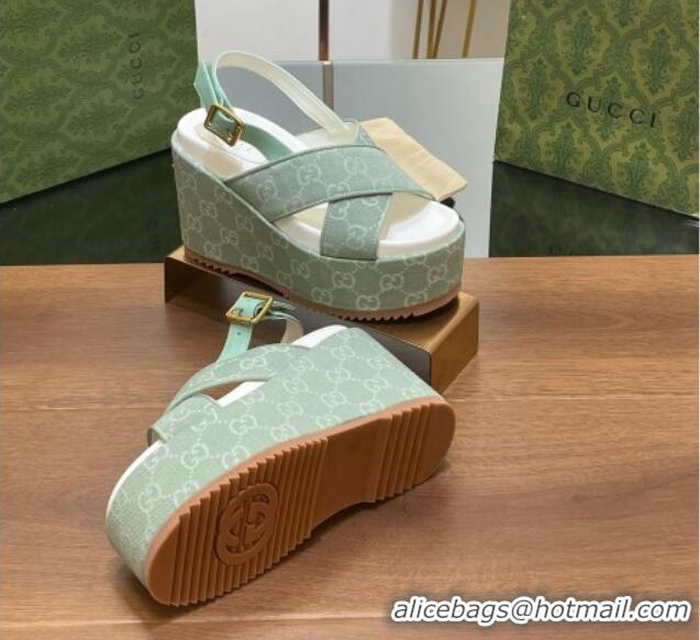 Sophisticated Gucci GG Denim Platform Wedge Sandals Green 230131