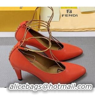 Good Quality Fendi Filo Pumps 8.5cm in Calfskin Leather Orange 326035