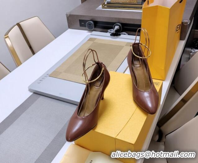 Popular Style Fendi Filo Pumps 8.5cm in Calfskin Leather Brown 326036