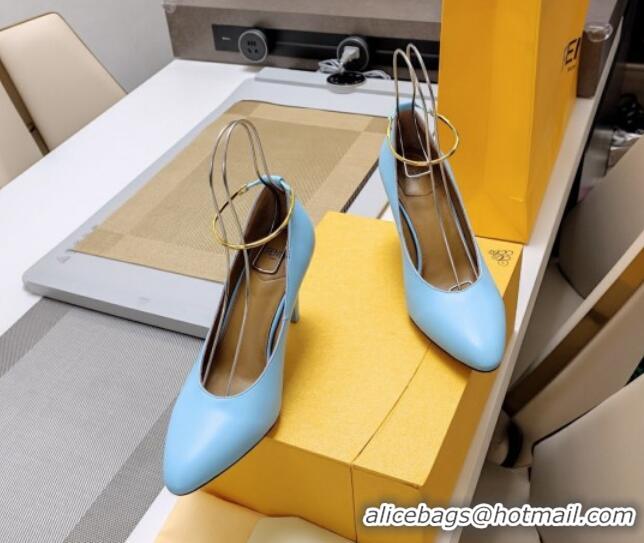 Top Design Fendi Filo Pumps 8.5cm in Calfskin Leather Light Blue 326037